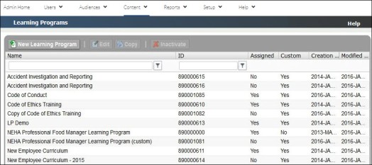 learning programs page